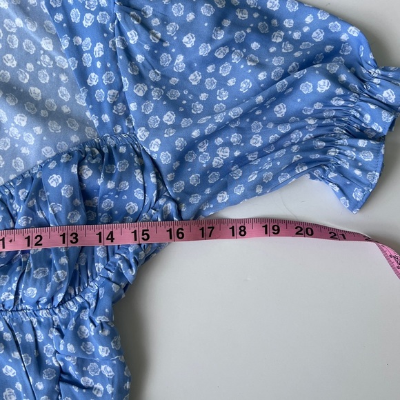 Blue Floral Peplum Blouse with Sweetheart Neckline Small Size Aka Corset Draped - Picture 7 of 13